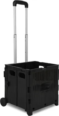 Produktbild von Izrielar Schwarz Leichter Falt-Einkaufswagen, 40kg Tragkraft, dreistufig höhenverstellbar, abnehmbare & leise Räder, Bremse