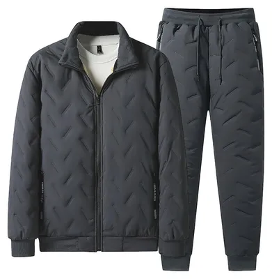 Productafbeelding van Omgoods - Winterse Fleece Gevoerde Tracksuit Set voor Mannen - Thermo Fleece Jas en Broek
