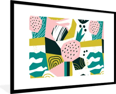 Produktbild von MuchoWow® MuchoWow® Gerahmtes Poster Erdbeeren - Muster - Rosa 90x60 cm - Poster mit zchwarzem Bilderrahmen - Wanddekoration - Fotos