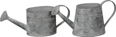 Produktbild von Gießkanne Metall grau 2erSet Kanne Landhaus Garten H12,5+15cm Gartendeko Deko