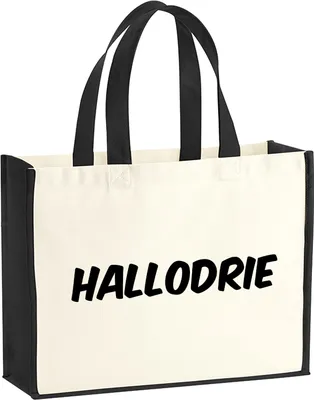 Produktbild von Huuraa Jutetasche Hallodrie Schriftzug 21 Liter Black Jute und Baumwolle Einkaufstasche Geschenkidee