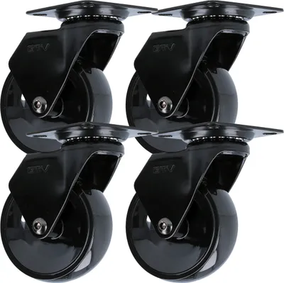 Produktbild von 4er Set Schwarze Möbelrolle Polyurethan Lenkrolle modernes Design Möbeltransportrolle kugelgelagert 75mm