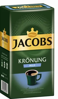 A package of Jacobs Krönung Mild ground coffee.