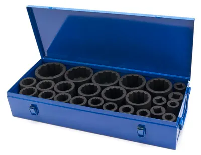 Produktbild von HBM 12-Kant-Schlagschrauber-Steckschlüsselsatz, 1 Zoll, 17–75 mm, 25-teilig
