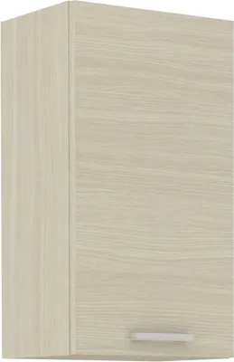 A single kitchen wall cabinet with a light wood grain finish and a silver handle.