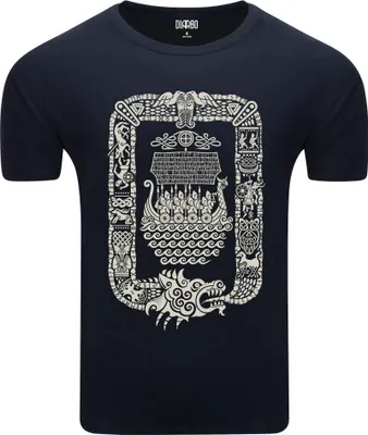 Produktbild von Diarbo Herren T-Shirt mit Wikinger Druck Drakkar Dunkelblau Gr.M