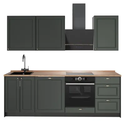Produktbild von Küchenzeile Vicco Fame-Line Grün-Gold Landhaus/Anthrazit 230 cm, AP Eiche, Model 63959