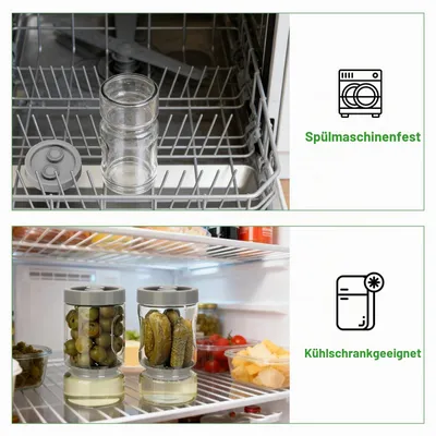 Produktbild von Gurkenglas 930ml VINATO mit Siebeinsatz, luftdicht, spülmaschinenfest, grau