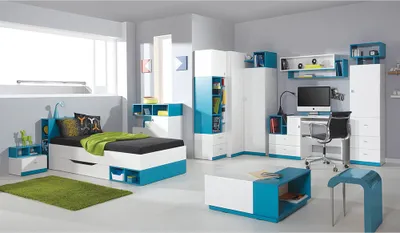 Produktbild von Kinderzimmer Komplett-Set MIJAS-133 mit Bett 90x200cm in weiß mit türkis