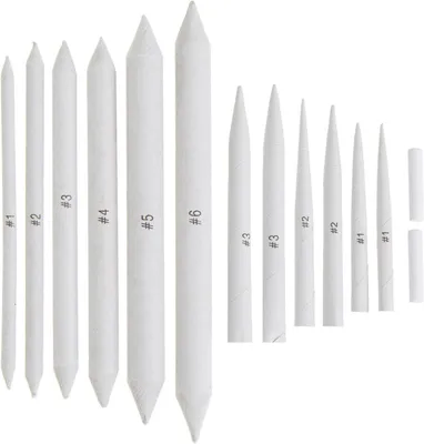Produktbild von Papierwischer Set, 12-teilig, mit 2 weißen Radiergummis, für Zeichnen und Skizzieren