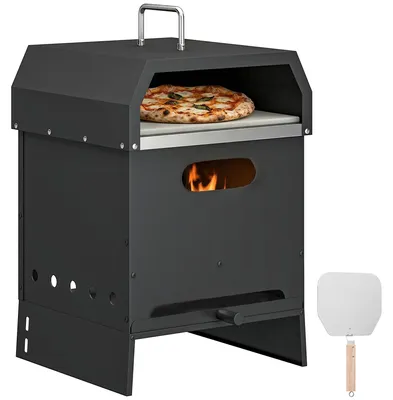 Produktbild von Outsunny 3-in-1 Outdoor Pizzaofen Holzbefeuerter Pizza Ofen Edelstahl 2 Ebene