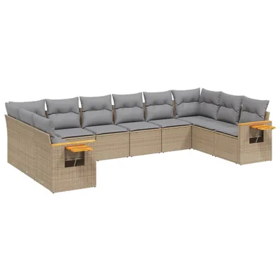 Produktbild von vidaXL 10-tlg. Garten-Sofagarnitur mit Kissen Beige Poly Rattan