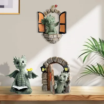 Productafbeelding van Solidchoice - Set van 3 Schattige Tuindraken Hars Sculpturen voor Decoratie