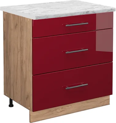 Produktbild von Küchenunterschrank Vicco Fame-Line Bordeaux Hochglanz 80 cm mit 3 Schubladen, AP Marmor, Model 46214