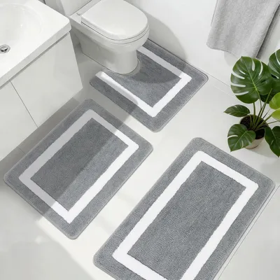 Productafbeelding van Badkamermat 3-delig, grijs, antislip, microvezel, voor badkamer