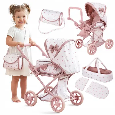 Produktbild von Puppenwagen 3-in-1 – Kombi aus Gondel, Buggy und Zubehör – höhenverstellbar – Spielspaß für Kinder