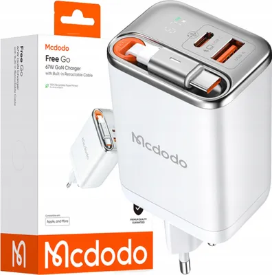 Zdjęcie produktu dla Mcdodo Szybka Ładowarka Sieciowa Zasilacz 2X Usb-C Usb-A Pd Gan 67W Biała