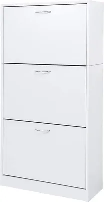 Image de Meerveil Boite à chaussures avec 3 abattants, Armoire à chaussures réglable Commode à chaussures 2 étagères à chaussures 63 x 120 x 24 cm ,Blanc