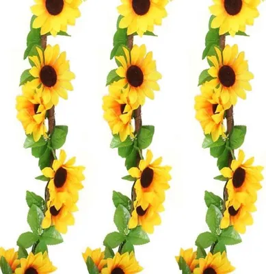 Künstliche Sonnenblumen Girlande 20 cm - Künstliche hängende Pflanzen Dekoration mit grünen Blättern