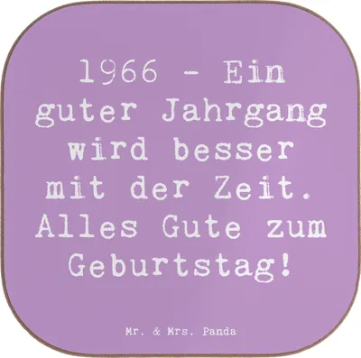 Produktbild von Mr. & Mrs. Panda Untersetzer für Gläser Spruch 1966 Geburtstag - Lavendeltraum - Geschenk, humorvoller Geburtstagsspruch, Tischuntersetzer, ein guter Jahrgang, Glas