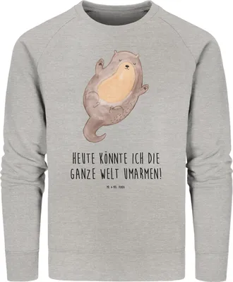 Produktbild von Mr. & Mrs. Panda Rundhals Sweatshirt Otter Umarmen Größe L - Heather Grey - Geschenk, Sweater, glücklich, Seeotter See, Baumwoll Pullover, gut Gelaunt, Hallo, Pulli