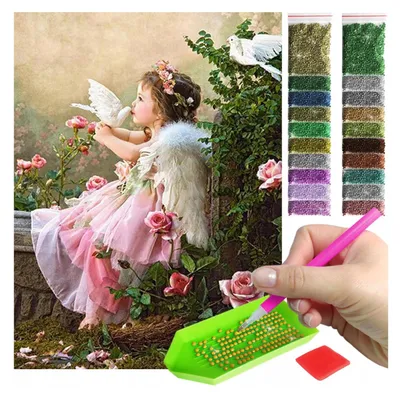 Produktbild von ARTULIO Diamond Painting Set - Engelchen mit Taube im paradiesischen Gartenmotiv - 30 x 40 cm - Diamant Painting, Home Wand Deko