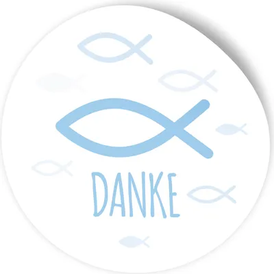Produktbild von itenga 100x Sticker "Fisch Danke" hellblau 4,0 cm rund