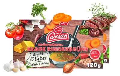 Produktbild von CASSIAN Brühwürfel Rinderbrühe 30 x 120g für 360 x 0,5l  - Ergibt 180 Liter Sofort Löslich