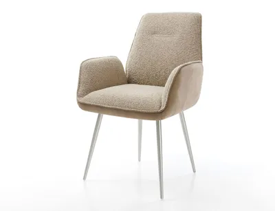 Immagine prodotto di DELIFE Sedia da pranzo Zoa-Flex, mix di materiali, finitura color terra, struttura a 4 gambe coniche in acciaio inossidabile, imbottitura con molle insacchettate