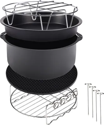 Produktbild von MONZANA® Heißluftfritteuse Zubehör XL 6,5L Fritteuse Set 9tlg mit Brotbackkorb Pizzapfanne Silikonpfanne Grillrost Spieße