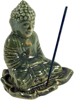 Produktbild von Räucherstäbchenhalter Buddha aus Keramik Grün - Modell 22, 13*10*8 cm, Räucherstäbchen Halter
