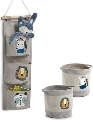 Produktbild von Aufbewahrung 3er-Set für Kinderzimmer, Körbe Ø 30 cm, Hängeaufbewahrung 35x81,5 cm