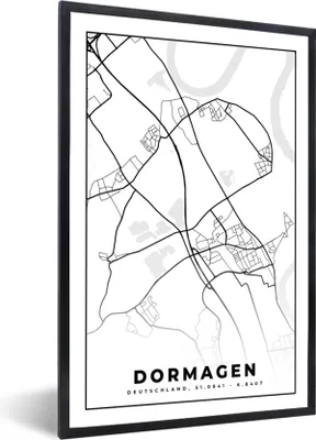 Produktbild von MuchoWow® Gerahmtes Poster Karte - Dormagen - Stadtplan 60x90 cm - Poster mit Schwarzem Bilderrahmen Wandposter Rahmen Foto Bilder - Kunst