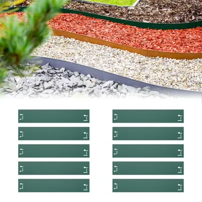 Image de Jeu de 10 Bordure de Jardin en métal 13,5cm x 120cm | Bordure Jardin | Bordures de Jardin, couleur: vert