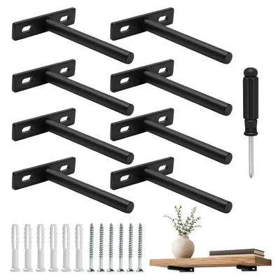 Immagine prodotto di Supporti a parete invisibili per mensole, 8 pezzi, 100 mm, acciaio nero