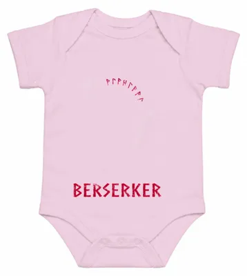Image de Casque de guerrier viking, style berserker, avec des runes, inspiration nordique, style grunge. Hache. Body pour bébé, couleur rose, taille 6/12 mois