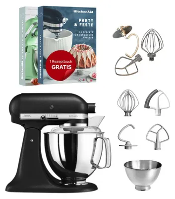 Produktbild von KitchenAid 4,8 L 5KSM175 Artisan Küchenmaschine inkl. TschimmHook Rührelemente Gusseisen Schwarz