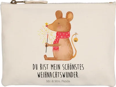 Produktbild von Mr. & Mrs. Panda Schminktäschchen Maus Weihnachten Grösse XL Große - Weiß - Geschenk, Make-Up Tasche, Frohe, Weihnachtsmotiv, Weihnachtsgruß, Waschtasche, Mäuschen, Etui