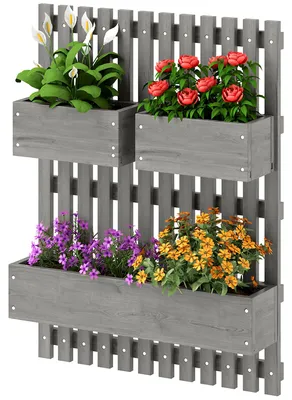 Productafbeelding van Outsunny bloembak, verplaatsbaar verhoogd plantenbak met klimrek, massief hout