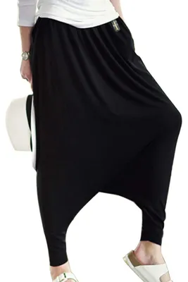 Immagine prodotto di Pantaloni da donna casual, modello ampio con vita bassa, colore nero, taglia unica