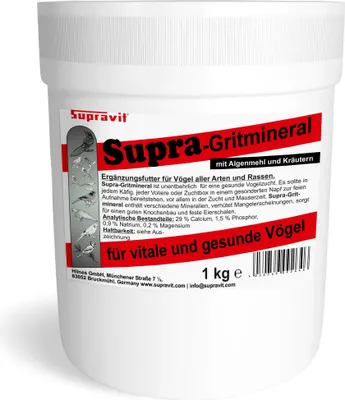 Produktbild von Supravit Supra-Gritmineral 1 kg | Premium Vogelgrit & Mineralfutter für Vögel | Ergänzungsfutter zur Verdauung, Eierschalenbildung & Gefiederpflege