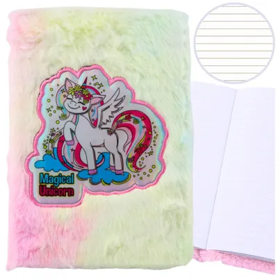 Produktbild von Leantoys Plüschfell Notizbuch liniert Notizbuch mit Einhorn bunt A5