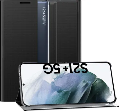 Image de Samsung Galaxy S21 Plus 5G Case, étui mince en cuir avec fenêtre et support pour Samsung Galaxy S21 Plus 5G noir