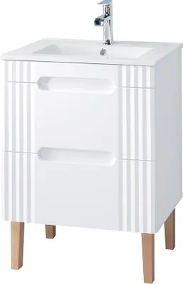 Immagine prodotto di Mobile Bagno Bianco Da 60 Cm Sotto Lavabo Con 2 Cassetti E Gambe