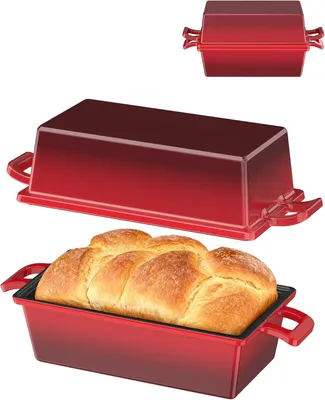 Zdjęcie produktu dla Forma do pieczenia chleba 2 w 1 z pokrywką, 21 cm, żeliwna. | Żeliwna forma do pieczenia chleba, forma do chleba, żeliwna forma, kwadratowa forma do chleba, akcesoria do pieczenia chleba