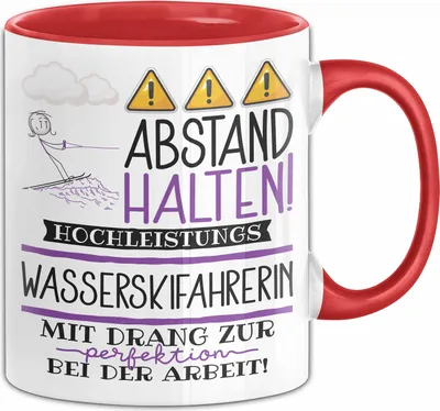 Produktbild von Wasserskifahrerin Tasse Geschenk Lustig Abstand Halten Hochleistungs-Wasserskifahrerin Mit Drang Zur Perfektion Bei Der Arbeit (Rot)