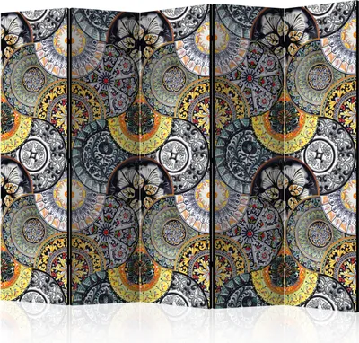 Image de Nouveauté  Paravent décoratif Séparateur de pièce Cloison Photo-paravent Paravent espagnol XXL Ornement Gris Jaune Orange 225x172 cm o-C-0001-z-c