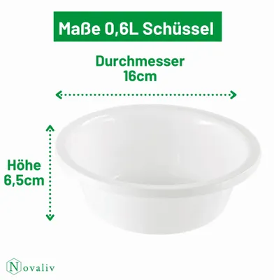 Obrázek produktu pro Novaliv 5x miska na mytí nádobí kulatá 0,6 l, D16 cm, bílá, bez BPA a vhodná do myčky - ideální do kuchyně a na kempování, malá kulatá miska, malá plastová miska, malá miska na mytí nádobí, plastová miska