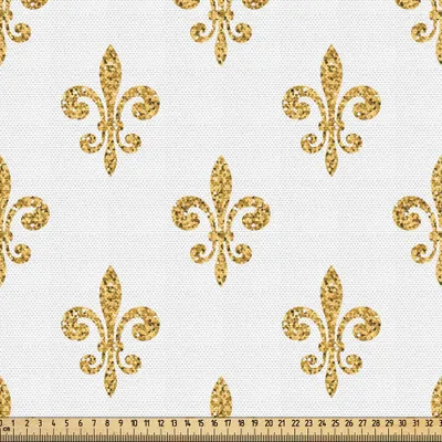 Produktbild von ABAKUHAUS Fleur De Lis Gewebe als Meterware, Weinlese-stilisierte europäische Lilien-aristokratischer würdiger majestätischer Kunstdruck, 2 M (148 x 200 cm), Gelb weiss