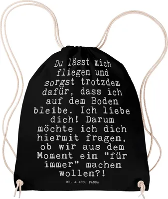 Produktbild von Mr. & Mrs. Panda Jutebeutel Du lässt mich fliegen... - Schwarz - Geschenk, Stoffbeutel, Sportbeutel, Spruch Sprüche Weisheiten Zitate Lustig Weisheit Worte, Turnbeutel